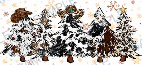 christmas tree, cow print, leopard print, cowboy hat, star Cup Wrap design T-12609