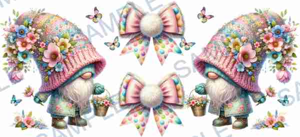 gnome, butterfly, flower, bow, basket Cup Wrap design T-8565
