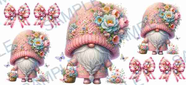 gnome, bow, flower, butterfly, easter egg Cup Wrap design T-8589