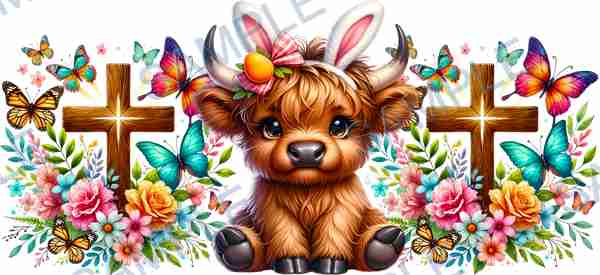cow, bunny ears, cross, butterfly, flowers Cup Wrap design T-8603