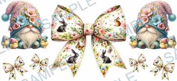 gnome, chick, bunny, butterfly, flower Cup Wrap design T-8611