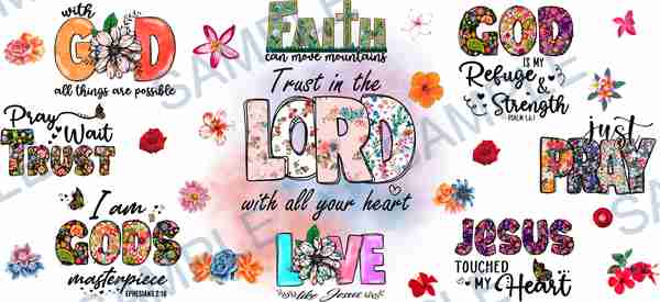 flower, butterfly, cross, text, heart Cup Wrap design T-8986
