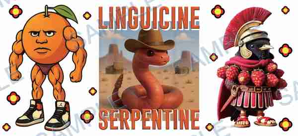 orange, snake, bird, cowboy hat, roman helmet Cup Wrap design W-11033