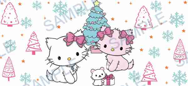 hello kitty, sanrio, cat, christmas tree, snowflake Cup Wrap design W-12634