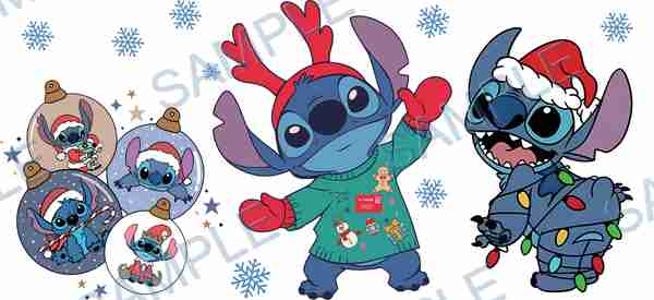 stitch, disney, christmas ornament, christmas lights, reindeer antlers Cup Wrap design W-14346