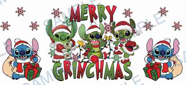 stitch, stitch as grinch, disney, christmas hat, christmas lights Cup Wrap design W-14351