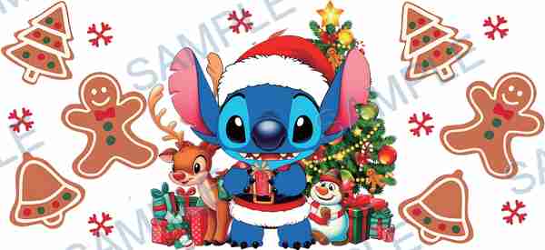 stitch, reindeer, snowman, disney, christmas tree Cup Wrap design W-14373