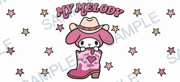 my melody, sanrio, cowboy hat, cowboy boot, star Cup Wrap design W-14662