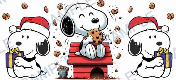 snoopy, peanuts, dog, cookie, christmas hat Cup Wrap design W-15162
