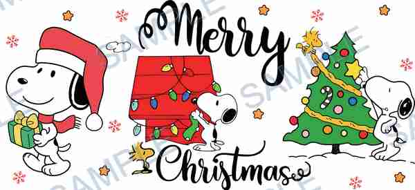 snoopy, woodstock, peanuts, christmas tree, dog house Cup Wrap design W-15179
