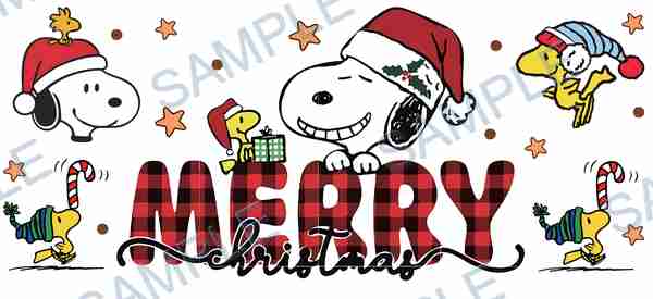 snoopy, woodstock, peanuts, christmas hat, gift Cup Wrap design W-15180