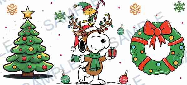 snoopy, woodstock, peanuts, christmas tree, wreath Cup Wrap design W-15185