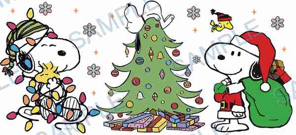 snoopy, woodstock, peanuts, christmas tree, gifts Cup Wrap design W-15187
