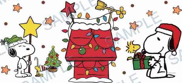 snoopy, woodstock, peanuts, dog house, christmas tree Cup Wrap design W-15191