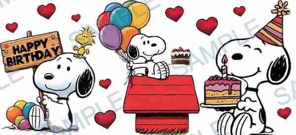 snoopy, woodstock, peanuts, birthday cake, balloons Cup Wrap design W-15230