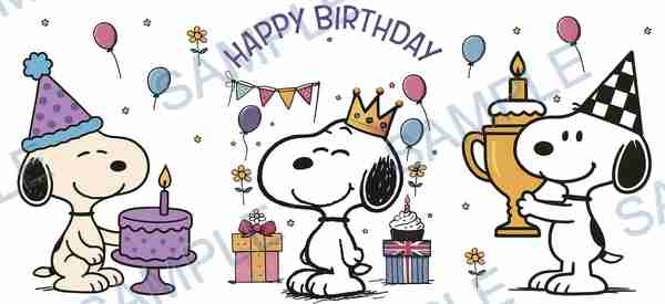 snoopy, peanuts, birthday cake, cupcake, party hat Cup Wrap design W-15231