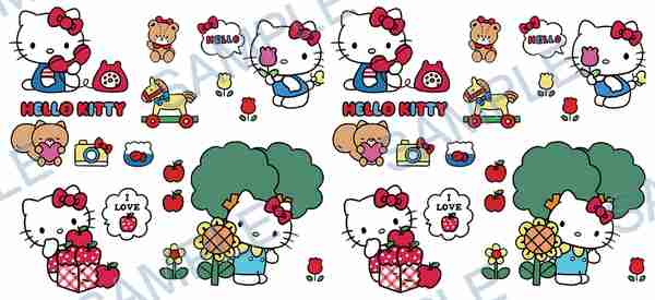 hello kitty, teddy bear, sanrio, telephone, toy horse Cup Wrap design W-15376
