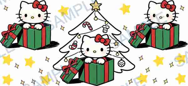 hello kitty, sanrio, christmas tree, gift box, star Cup Wrap design W-15398
