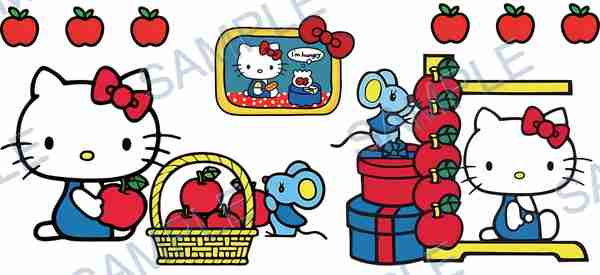 hello kitty, mouse, sanrio, apple, basket Cup Wrap design W-15416