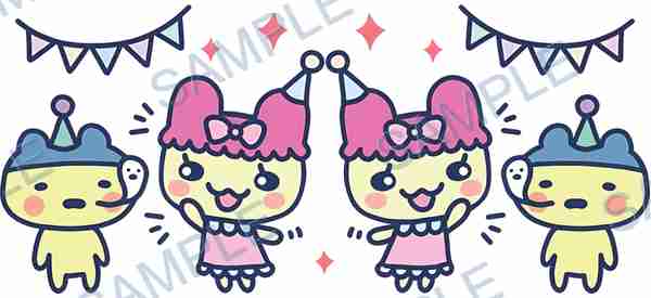 tamagotchi, bandai namco, party hat, bunting, bow Cup Wrap design W-15541