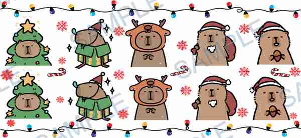 bear, christmas tree, gift box, reindeer costume, santa hat Cup Wrap design W-7933