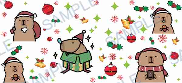 bear, santa hat, gift box, coffee cup, ornament Cup Wrap design W-7943