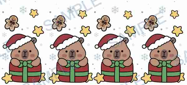 bear, gift box, santa hat, gingerbread man, snowflake Cup Wrap design W-7948