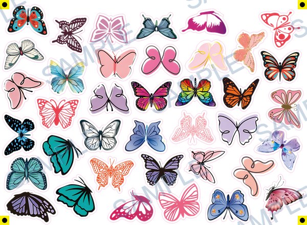butterfly, insect, sticker, pink, blue a-290