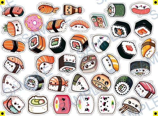 sushi, onigiri, salmon, shrimp, donut Acrylic design a359K